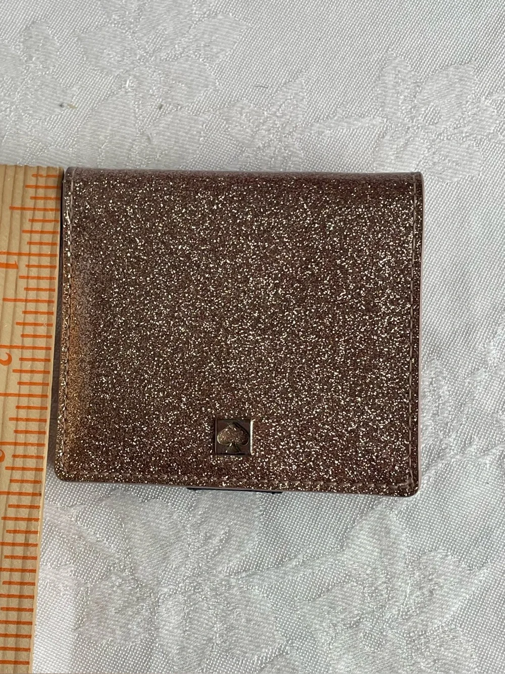 Kate Spade Mavis Street Seranade Bifold Wallet Rose Gold Glitter Cards Cash Coin
